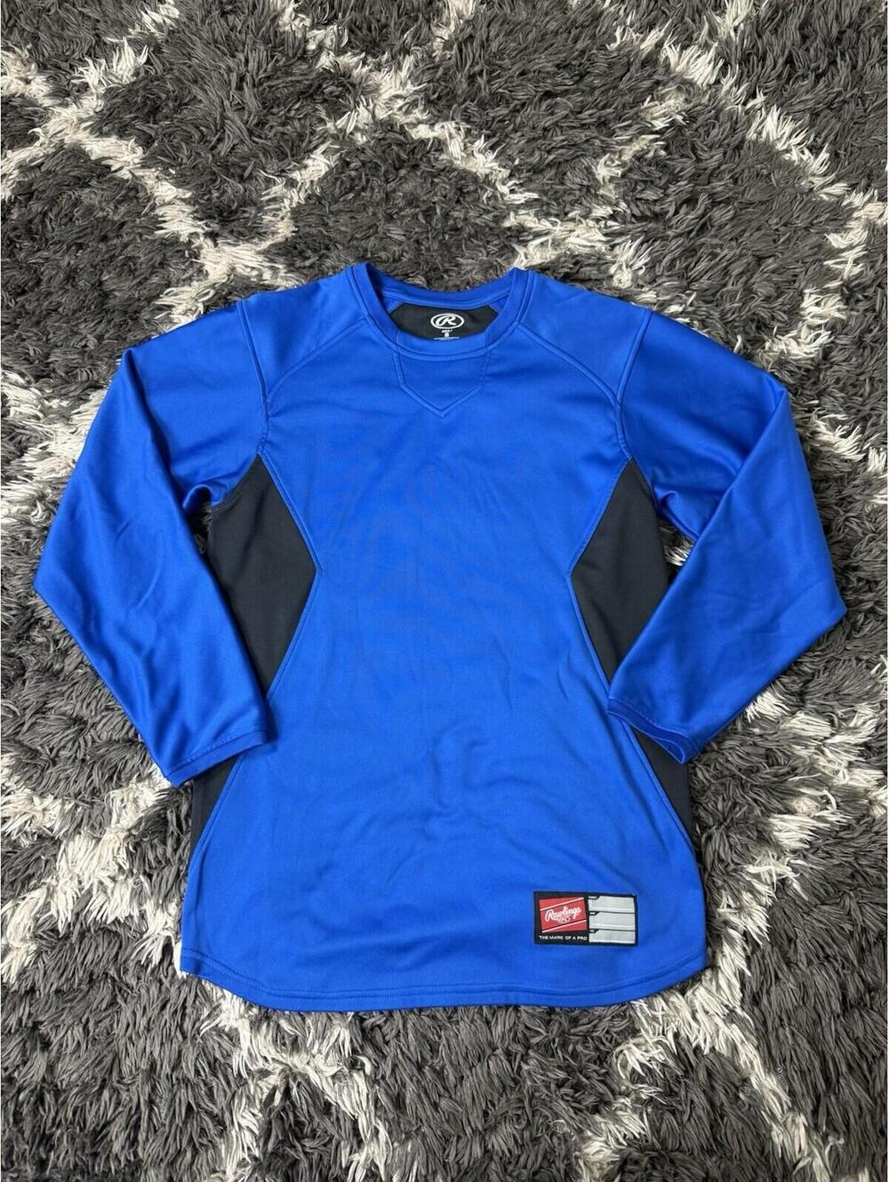 Rawlings Mens Small S Royal Blue Black Long Sleeve Baseball Jersey Shirt